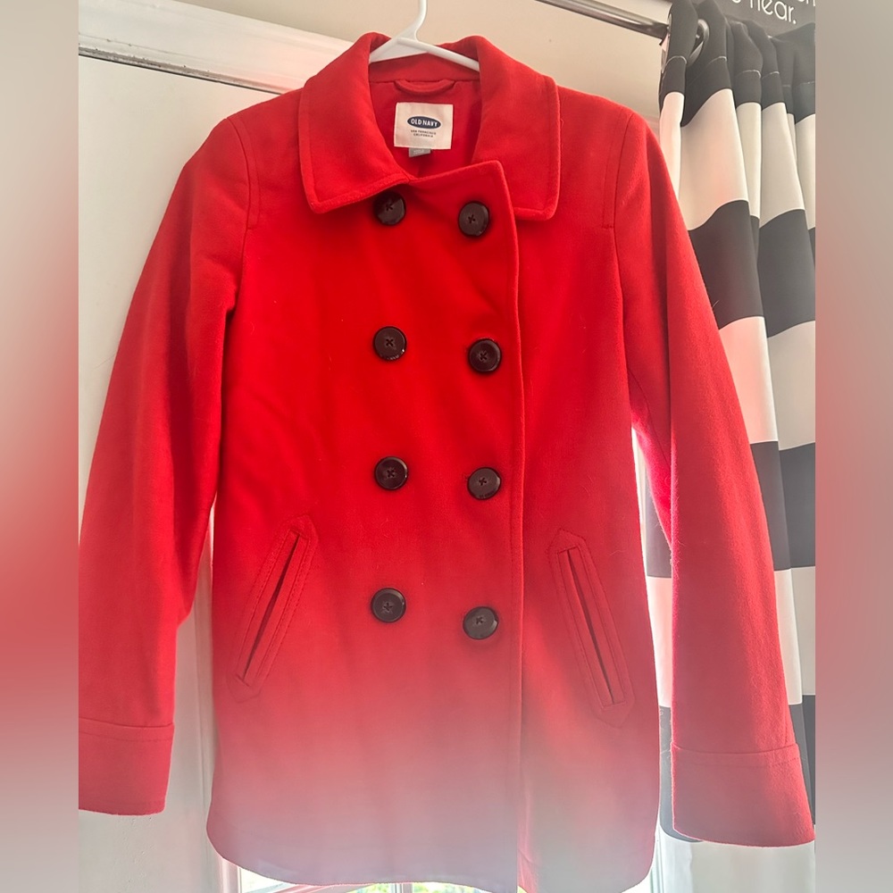 TRUE Red Peacoat Double Breasted Old Navy